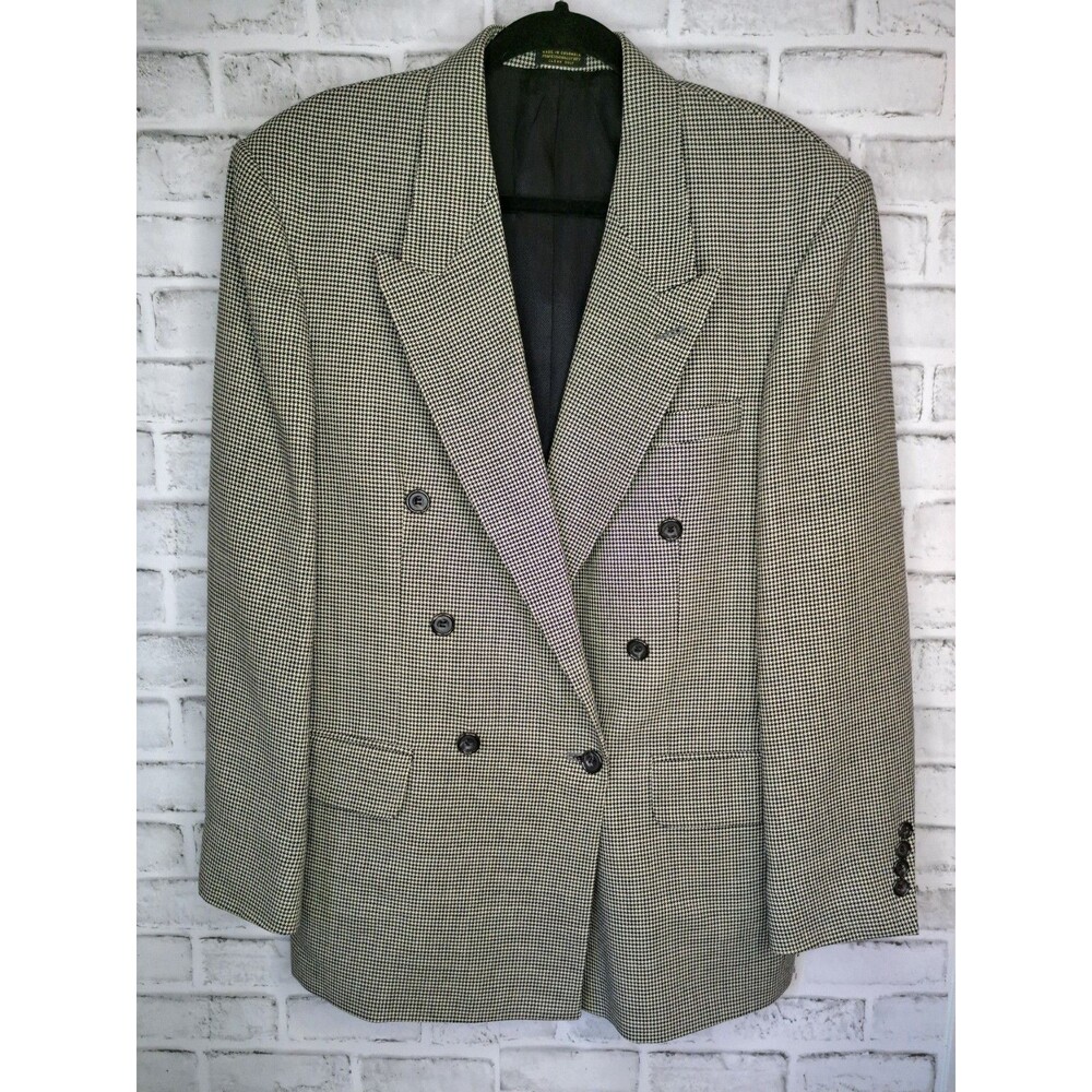 Oscar de la Renta Men's 39R Beige Black Houndstooth Blazer Jacket Tailored